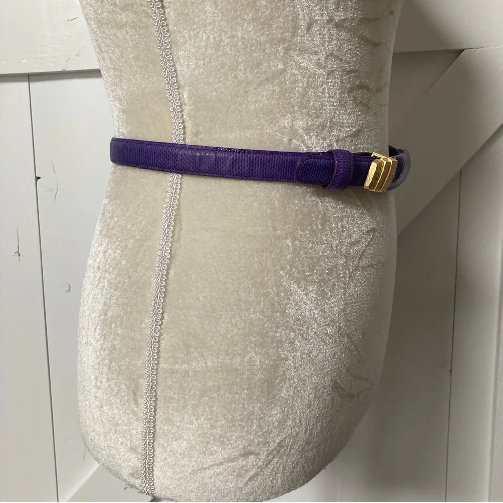 Vintage 90s Carlisle purple snakeskin leather gold metal belt adjustable XS / S
